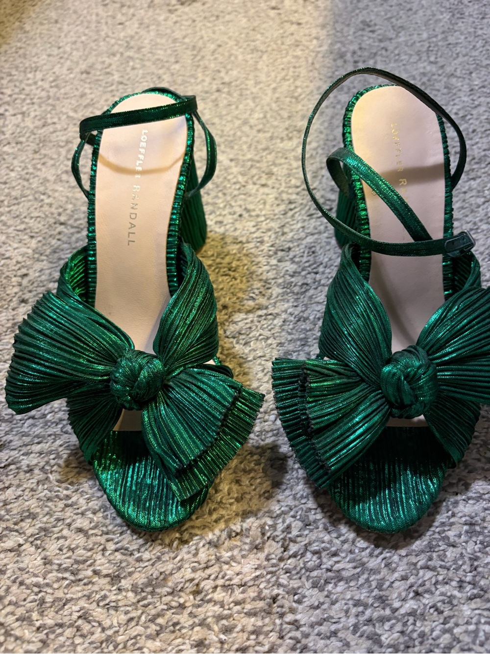 Loeffler Randall Emerald Green Camellia Bow Sandal Heels